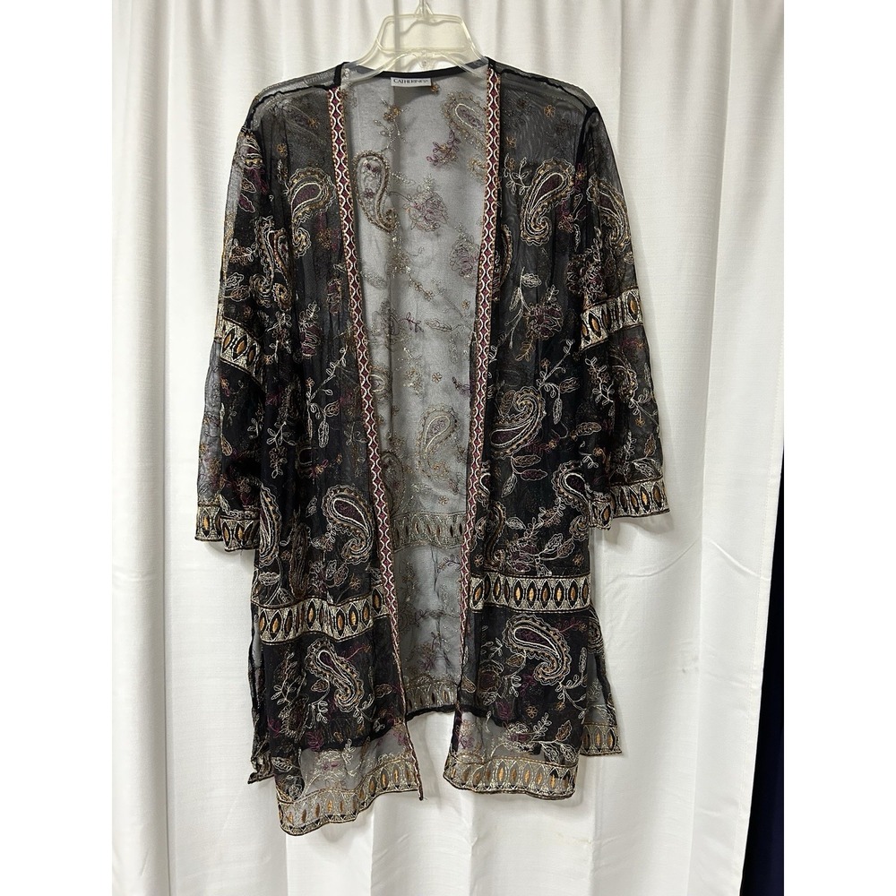 Catherines Embroidered Sheer Women's 2X Open Front Swirls Geometric Paisley